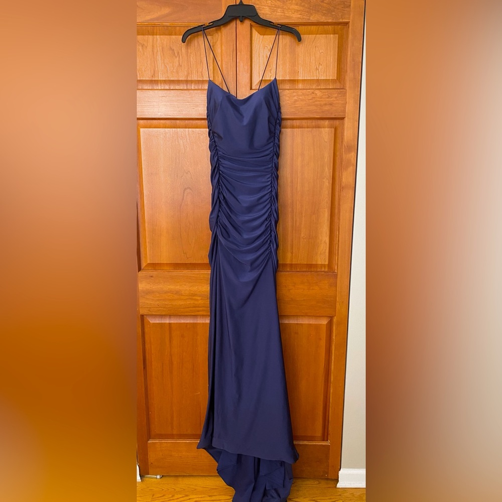 Floor Length Navy Blue Formal Dress